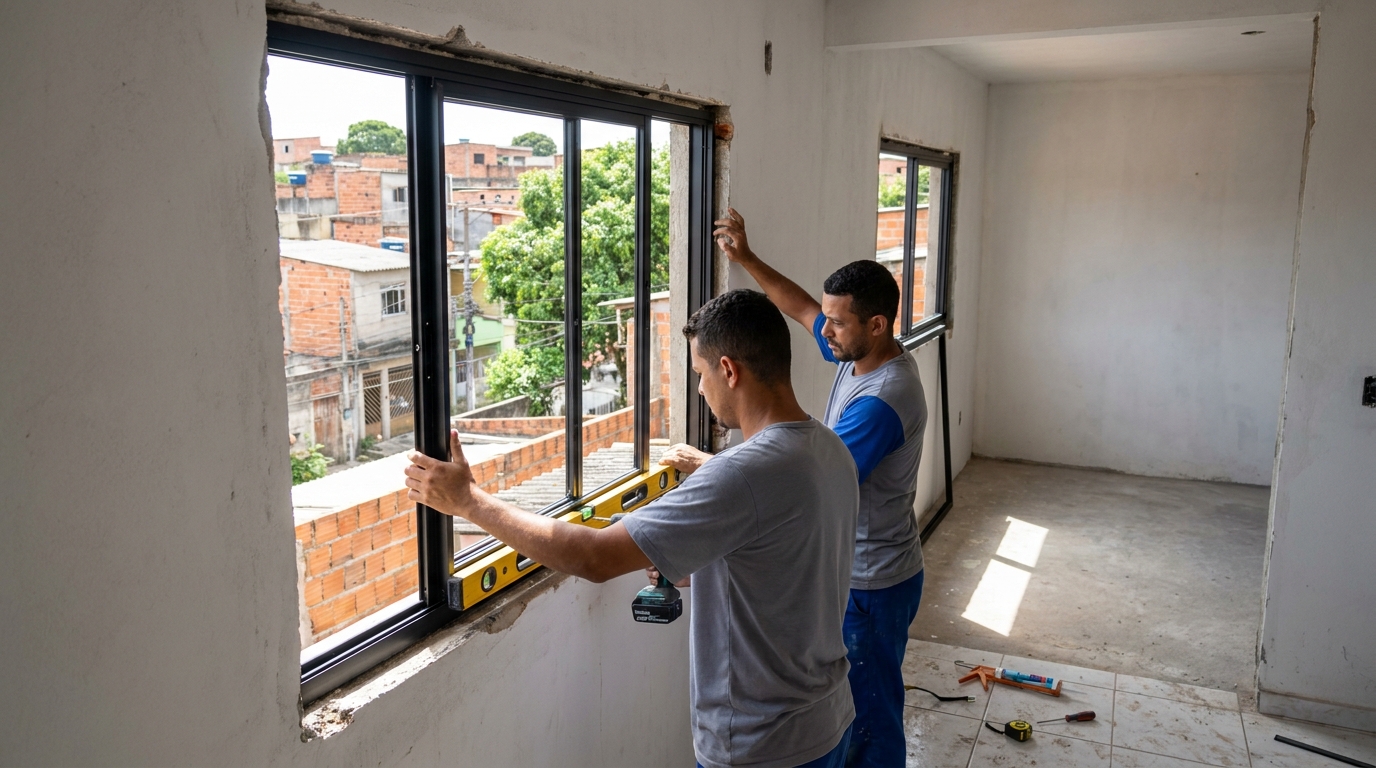 Esquadria de alumínio em obra em Pelotas-RS
